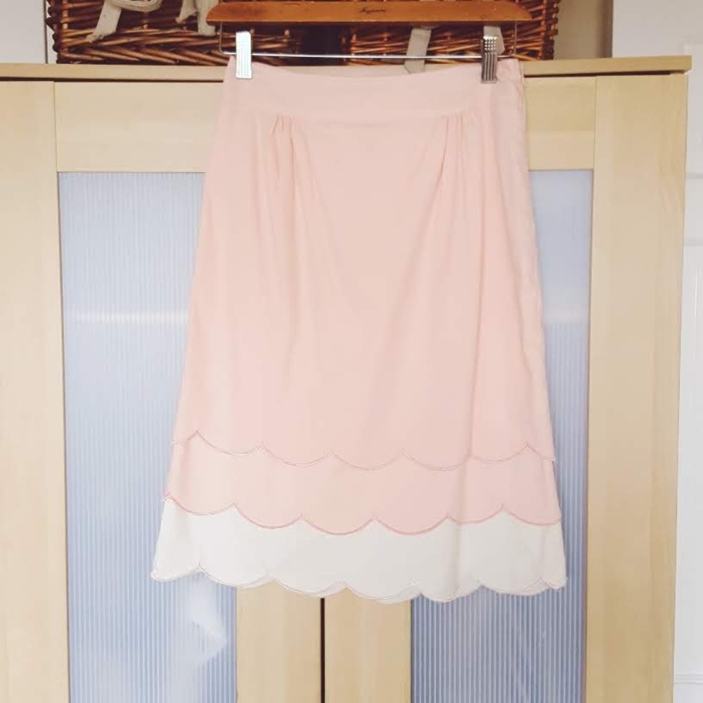 Tiered Scallop Hem Skirt in Pink and Cream